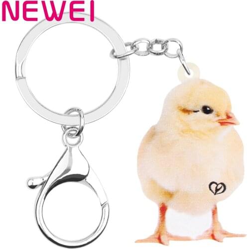 Newei Acrylic Cute Chicken Chick Keychains Printing Farm Animal Keyring Jewelry For Women Kid Girls Fashion Gift Car Accessories
