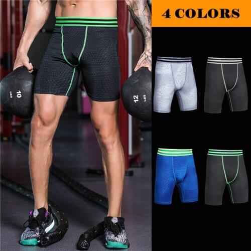 New 2019 Fitness mens basketball running training elastic compression quick-dry tight Scales lines tight sports Exercise Shorts