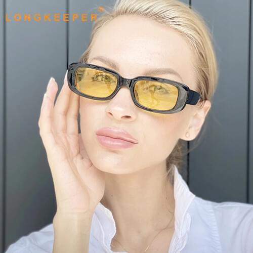 Vintage Rectangle Sunglasses Women Men Yellow Lens Sun Glasses 2020 Fashion Driving Eyeware Female Shades gafas de sol mujer