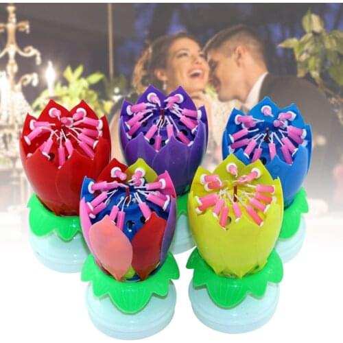 Upgrade Multicolor Rotating Lotus Cake Candle Electronic Music Candle Birthday Wedding Drop Shipping Velas