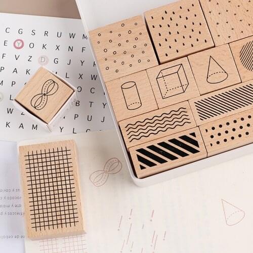 Striped Grid Symbol Alphabet Number Time Planner Wooden Rubber Stamp Set for DIY Scrapbooking Cards Decoration Embossing Craft