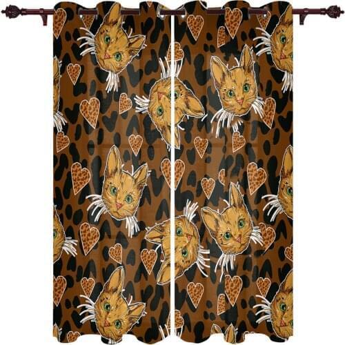 Cat Leopard Love Semi-blackout Curtains For Living Room Curtains For Bedroom Curtains Curtain Fabrics Finished Hanging Curtains