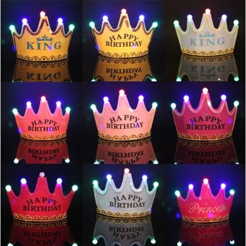 Led Party Hat Happy Birthday Crown Hats for Adult Kids Light Led Baby Birthday Hat Decorations Party Halloween Xmas Supplies