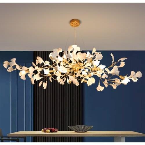 Modern led chandelier for the kitchen living room chandelier copper hanging lamp white ceramics ginkgo tree leaf light