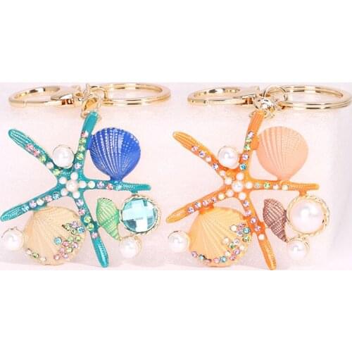 Bag Pendant Starfish Shell Keychain Zinc Alloy Ocean Imitation Pearls Ornaments Car Keyring Women Bag Accessories Jewelry Gifts