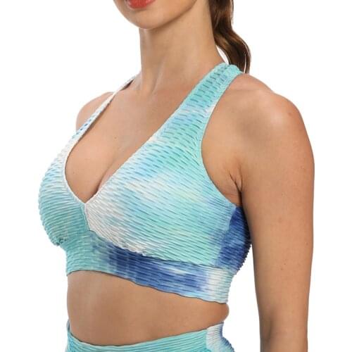 Gym Tank Top Women Summer Fitness Tie Dye Shockproof Womens Sports Bra Push Up Bralette Workout Cropped Tops Running Athletic