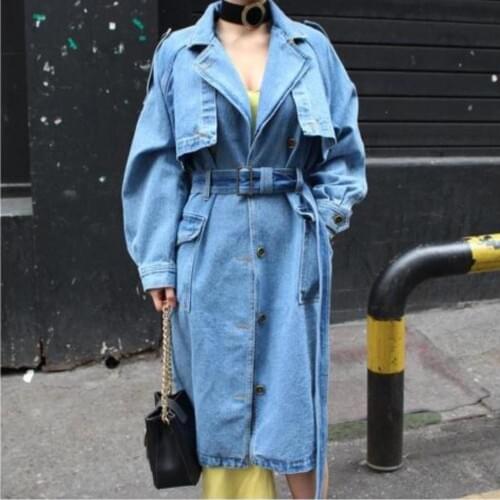 Plus size 2XL!New Arrival Trench Coat Women Loose denim trench coat long single-breasted COAT