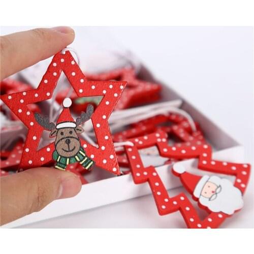 12Pcs/lot Navidad 2021 Christmas Tree Decorations for Home Diy Crafts Wooden Elk Ornaments Baubles Xmas Noel Gift New Year 2022