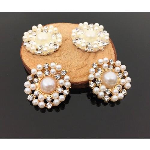 2016New 100Pcs 22mm Double Pearl Round Rhinestones Buttons for Wedding Decoration and DIY Hair Accessories HZ204