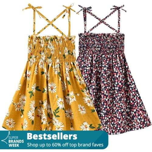 25# Kids Dresses For Girls 6 Years Dress Flowers Ruched Strap Summer Princess Dress Baby Girl Pink And Yellow Платье Для Девочки