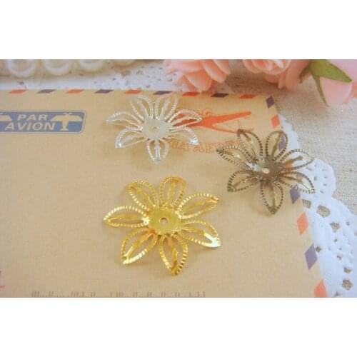 50pcs/lot 27mm Gold Bronze Rhodium Hollow Flower Filigree Metal Bead Caps Hat End Caps