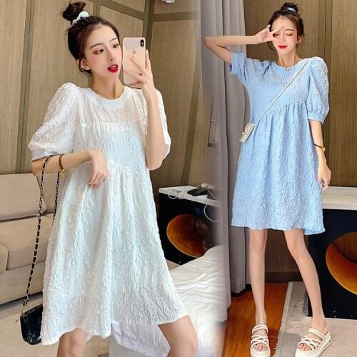 840# Maternity Clothes Summer Short Sleeve Easy Matching Loose Solid Color Dress for Pregnant Women Pregnancy Clothes