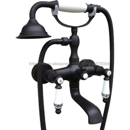 Oil Rubbed Bronze Bathroom Tub Faucet Telephone Style Bathroom Bathtub Wall Mounted With Handshower Swive Tub Spout Ntf601