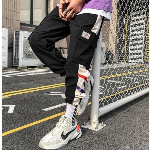 Mens Fashion Cargo Pants High Street Ankle Length Sweatpants Men Casual Elastic Waist Streetwear Plus Size Loose Tactical Pants
