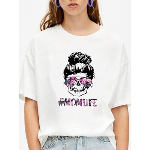 Colored Momlife skull Flower sunglasses Gothic t-shirt cute funny women grunge 100% Cotton casual Fashion graphic tee top tshirt