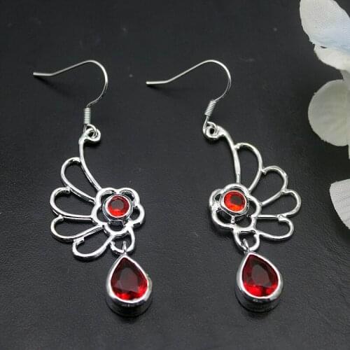 Hermosa Wonderful Shiny Red Garnet Silver Plated Earrings For Women Fashion Jewelry 2 1/4 Inch ME075