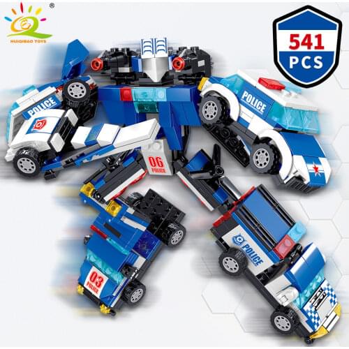HUIQIBAO 541PCS City Police Super Armor Robot Building Blocks Military Vehicle Car Fighter Heroes Mecha Bricks Toys For Children