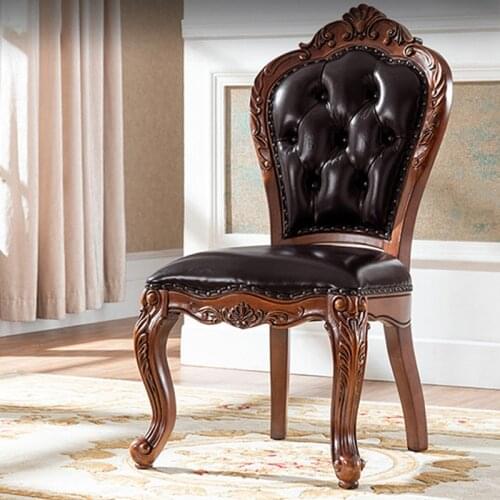 American Country Solid Wood with Armrests Home Dining Chair European Leather Office Chair Desk Chair Living Room Furniture