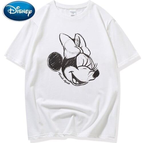 Disney Fashion Minnie Mouse Sketch Cartoon Print O-Neck Pullover Tee Chic Couples Unisex Women T-Shirt Short Sleeve Tops 9 Color