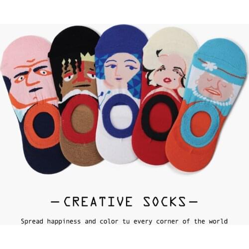 Fashion Character Silicone Anti-offing Invisible Cotton Summer Women Men Boat Happy Sock Slippers Street Creative Funny Socks