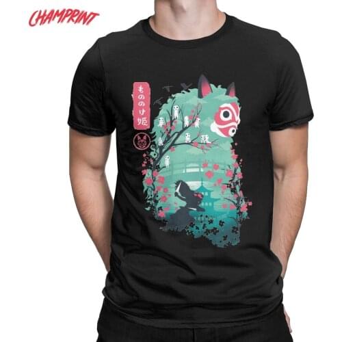 Men T-Shirt Princess Mononoke Hime Casual 100% Cotton Tees Short Sleeve Studio Ghibli Anime T Shirts Round Neck Tops Plus Size