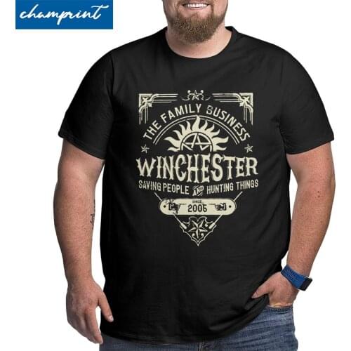 Hip Hop Supernatural Winchester T Shirts for Men Vintage T-Shirts Big Tall Tee Shirt Short Sleeve Clothes Plus Size 4XL 5XL 6XL