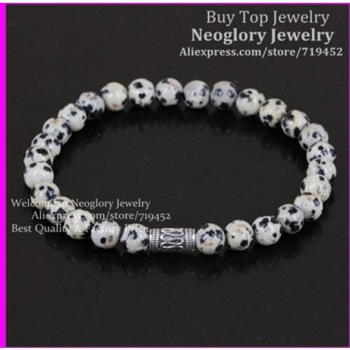 10pcs Mens Bracelet 6MM Dalmatian Stone Stone Beads Bracelet,Natural Gems Beads Yoga Bracelet