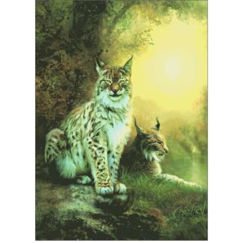Two lynxes Large Format Clear Picture Top Quality Cross Stitch Kits Crafts 14CT Unprinted Embroidered Handmade Art Set Decor