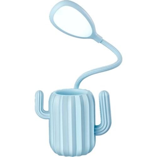 Cactus Desk Lamp, Kids LED USB Rechargeable 3 Level Dimming Bedside Reading Table Lamp with Pencil Holder for Office Home