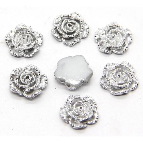 New 40pcs 18mm Silver Rose Flower Flatback Kawaii Flat Back Resin Cabochon DIY Craft Wedding Decoration Embellishment