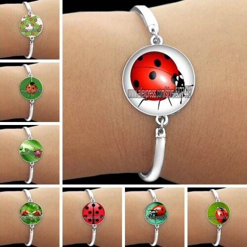 New Arrival Ladybugs Insect Plated Girl Bracelet Jewelry Cute Ladybug Glass Dome Bangles for Girls