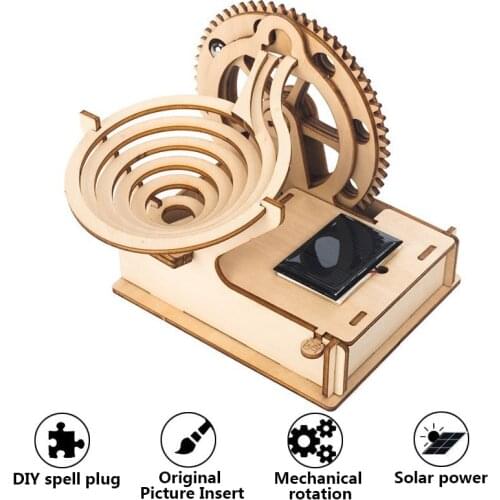 Steam Science Educational Kit 3D Wooden Marble Run Ball Solar Powered DIY Building Assemble Mechanical Gear Engineer Model Toys