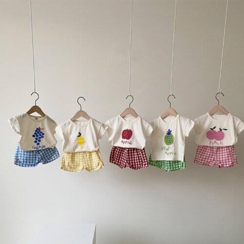 0-5 Years Baby Boy Girl Cartoon Fruit Summer 2021 Japanese Korean Style Shirt + Grid Shorts Free Shipping Clothing Set Newborn