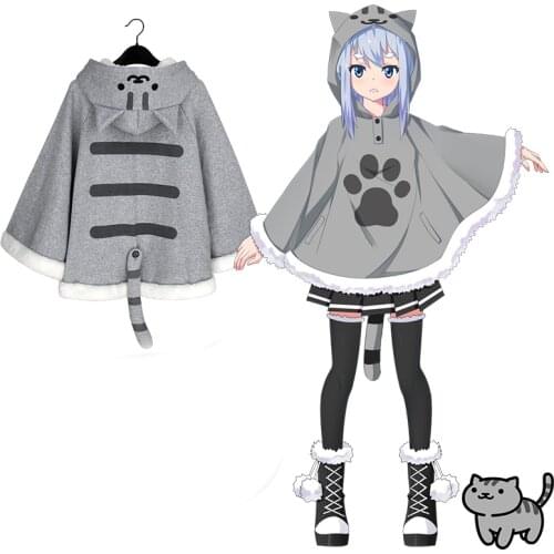 Anime Neko Atsume Cute Cat Backyard Anime Kawaii Warm Cartoon Cloak Sweater Hooded Coat Capes Cosplay Props Christmas Gifts New