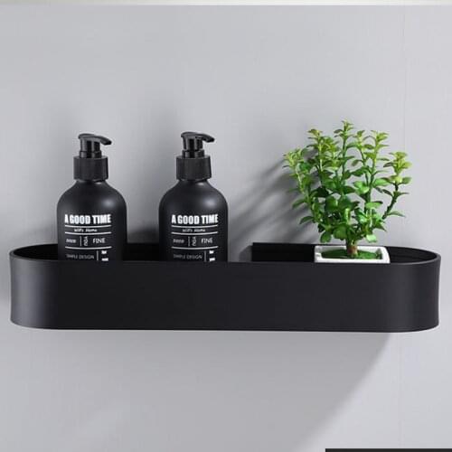 Bathroom Black Shelf with Towel rack Bar Space Aluminum Shelves Towel Rack with Hook Shampoo Holder Kitchen Storage