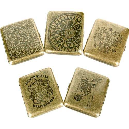 Portable Metal Brass Cigarette Case with Gift Box Container 20 Pcs Regular Size Cigarettes Tobacco Pocket Box Storage Cigarette