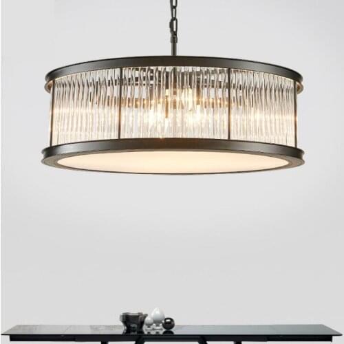 Postmodern retro chandelier Nordic round simple wrought iron living room lamp creative glass bar restaurant bedroom lamp