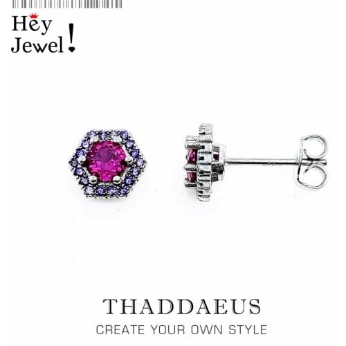 Hexagon Red Studs Earrings,Europe Style Fashion Good Jewerly For Women,2020 Elegant Handcrafted Gift In 925 Sterling Silver