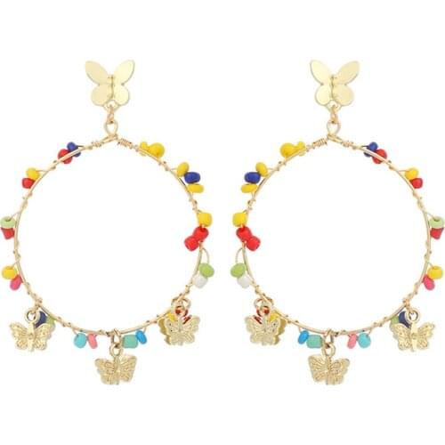 Girls Cute Butterfly Drop Earrings Fashion Cute Bead Dangle Earrings Circle Dangle Earrings