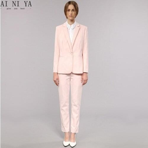 Light Pink Womens Business Work Suits Female Office Uniform One Button Ladies Formal Trouser Suits 2 Piece Sets Blazer Custom