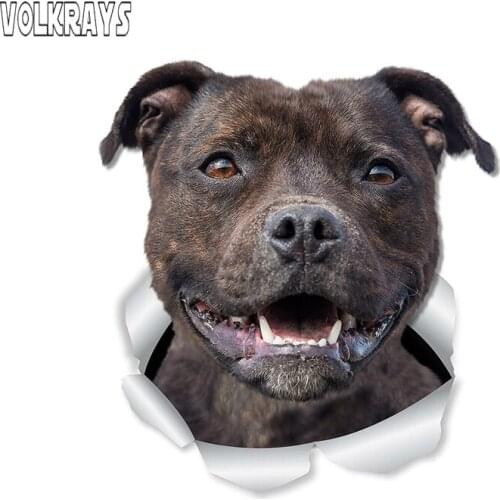 Volkrays Happy Dog Car Sticker American Staffordshire Terrier 3D Stickers Waterproof Decal for Walls Cars Refrigerator,15cm*15cm