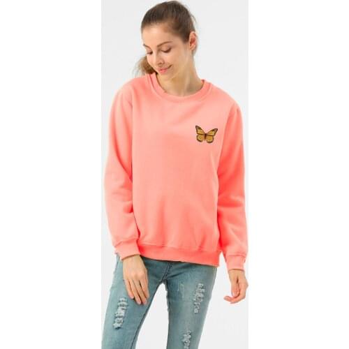 Hoodies Butterfly Print Sweatshirts Womens O-neck Jumper Kawaii Harajuku Oversized Hoody Vintage Sweat-shirt Femme