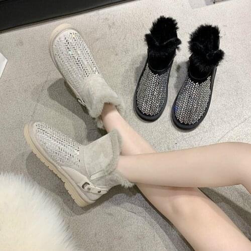 New Womens Winter Ankle Boots Bling Crystal Platform Snow Boot Ladies Plush Sneakers Flat Heels Casual Shoes Woman Footwear