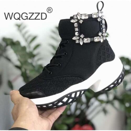 2020 Autumn Luxury Platform Sneakers Crystal Buckle Air Mesh Zipper Trainers Chunky Womens Sneakers Vulcanized Casual Shoes