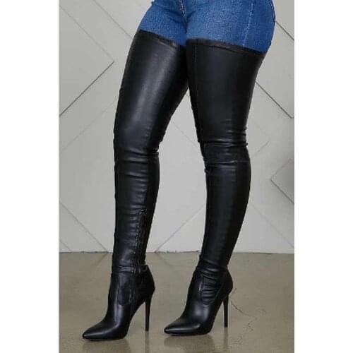 Women over knee high boots high heels shoes woman booties vintage PU leather shoe chaussures femme zapatos mujer sapato