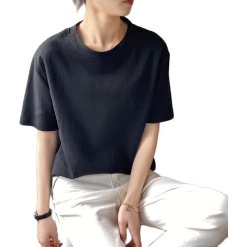 100% Cotton Women Top Tees Spring Solid Korean Style Short Sleeve T-Shirts 2021 Vogue Vintage Tshirts Lady Girl Funny Hipster