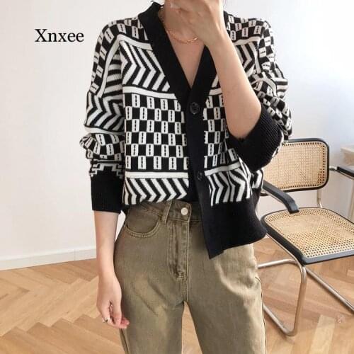 Women V-neck Cardigan Sweater Coat 2020 Autumn Winter New Fashion Casual Comfortable Wild Patchwork Knit Cardigan Women Sweater