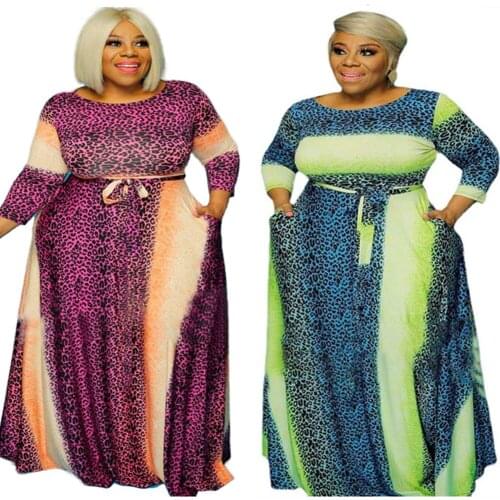 Plus Size Dresses 4xl Women Fall Clothing 2021 Wholesale Loose Print Leopard Patchwork Elegant Party Maxi Dresses Dropshipping