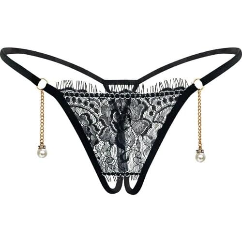 Women Sexy Lingerie Cute Panties Open Crotch Porn Floral Lace Underwear Crotchless Panties Flirty G String with Pendent
