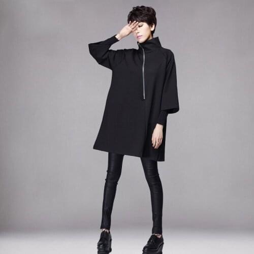 Womens spring and autumn winter new seven-point sleeves high collar large swing-type fashion zipper dress